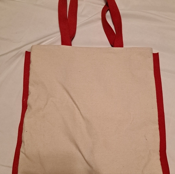 Lancome Canvas Tote Beach Grocery Reusable Bag Red Lips Khaki - Picture 2 of 7